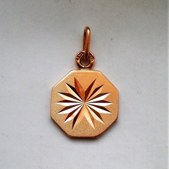 Russian Soviet USSR 14K 583 Rose Pink Gold Diamond Cut Two-Sided PENDANT CHARM - Picture 2 of 5